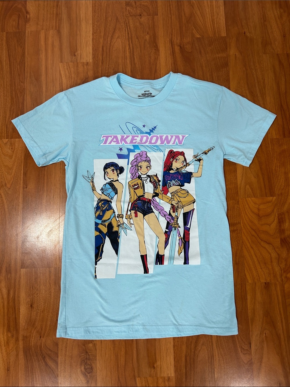 Netflix K-Pop Demon Hunters Takedown Blue Graphic Tee Shirt Size S Small